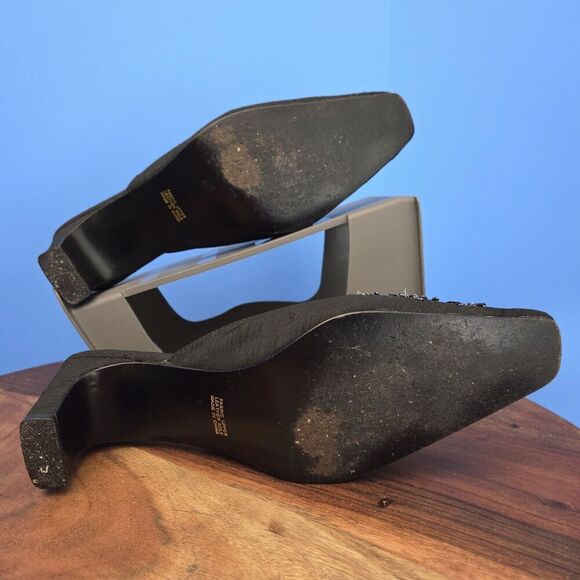 RARE Stefani Collection Beaded Silk Dress Mules Women's US8 Feather Design Black - Picture 11 of 13